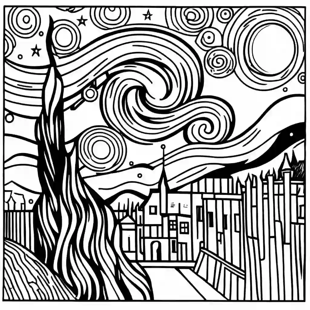 The Starry Night by Vincent van Gogh coloring pages